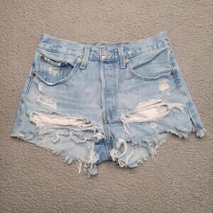 Levis 501 Shorts 26 Light Wash Distressed Frayed High Rise Fault Line 56327-0012